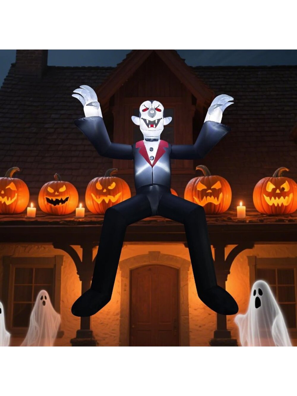 🎃10ft Halloween Giant Sitting Vampire Balcony & Tree With Built-In LED Lights